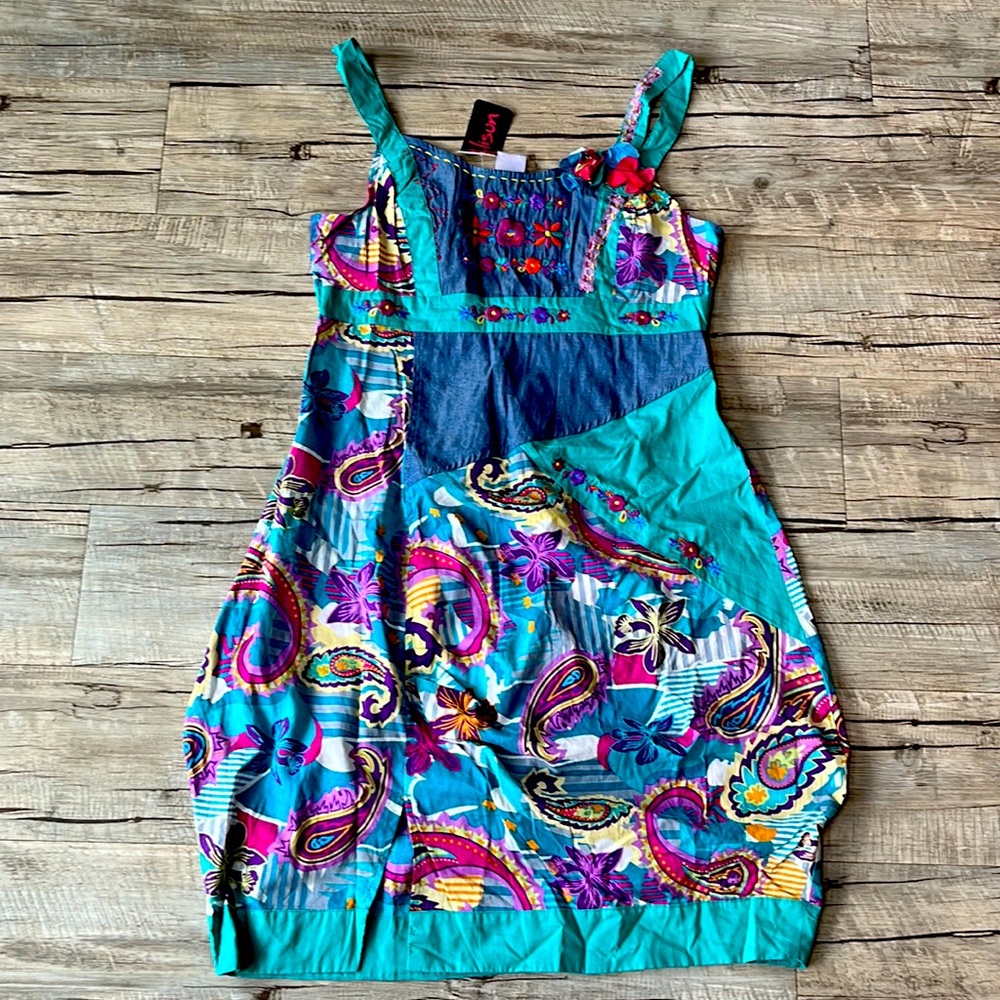 NWT Colorful Mexico Inspired Summer Dress or Beach Cover Up, Size M.